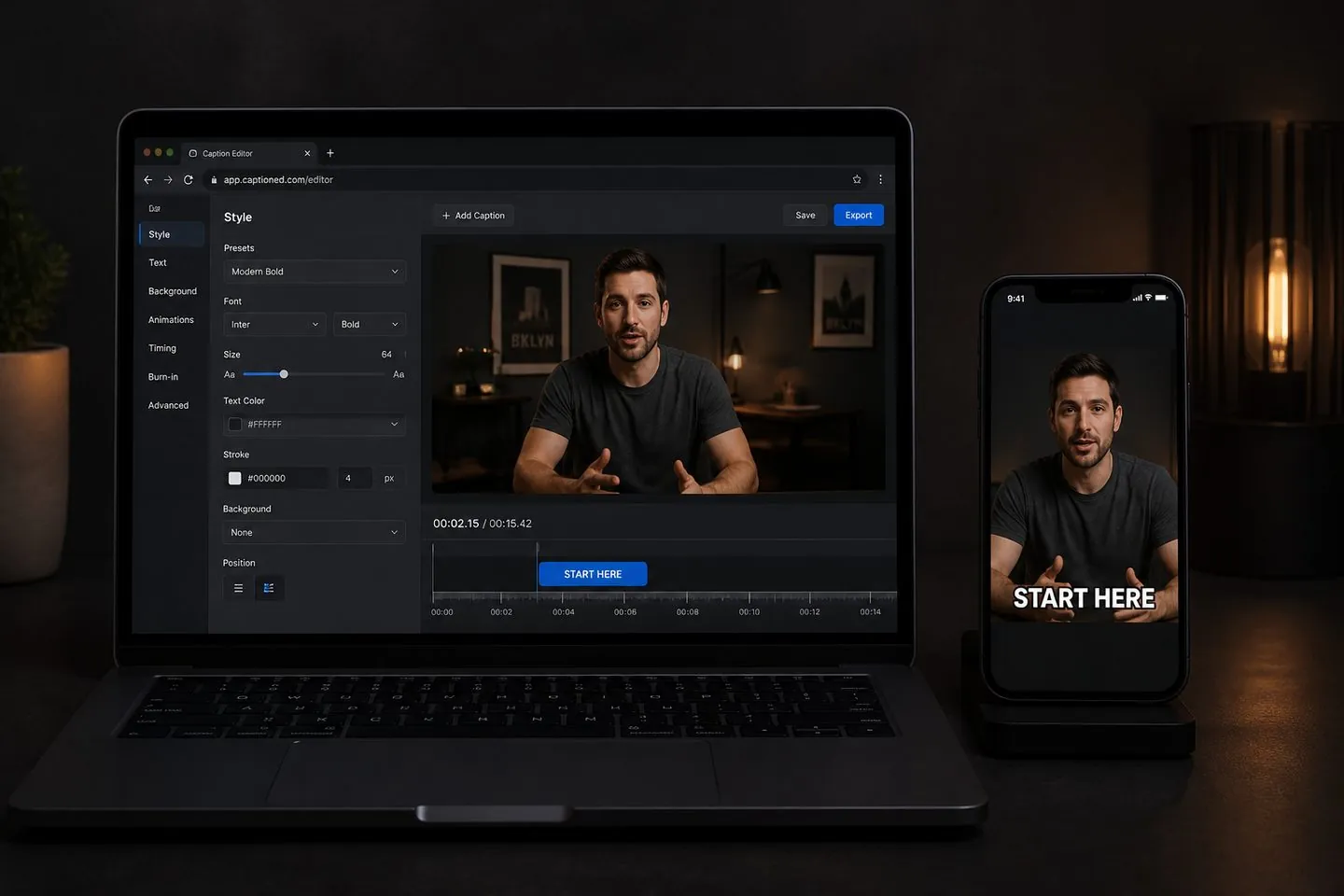 Drop a video into AutoCaptions to generate and export captions