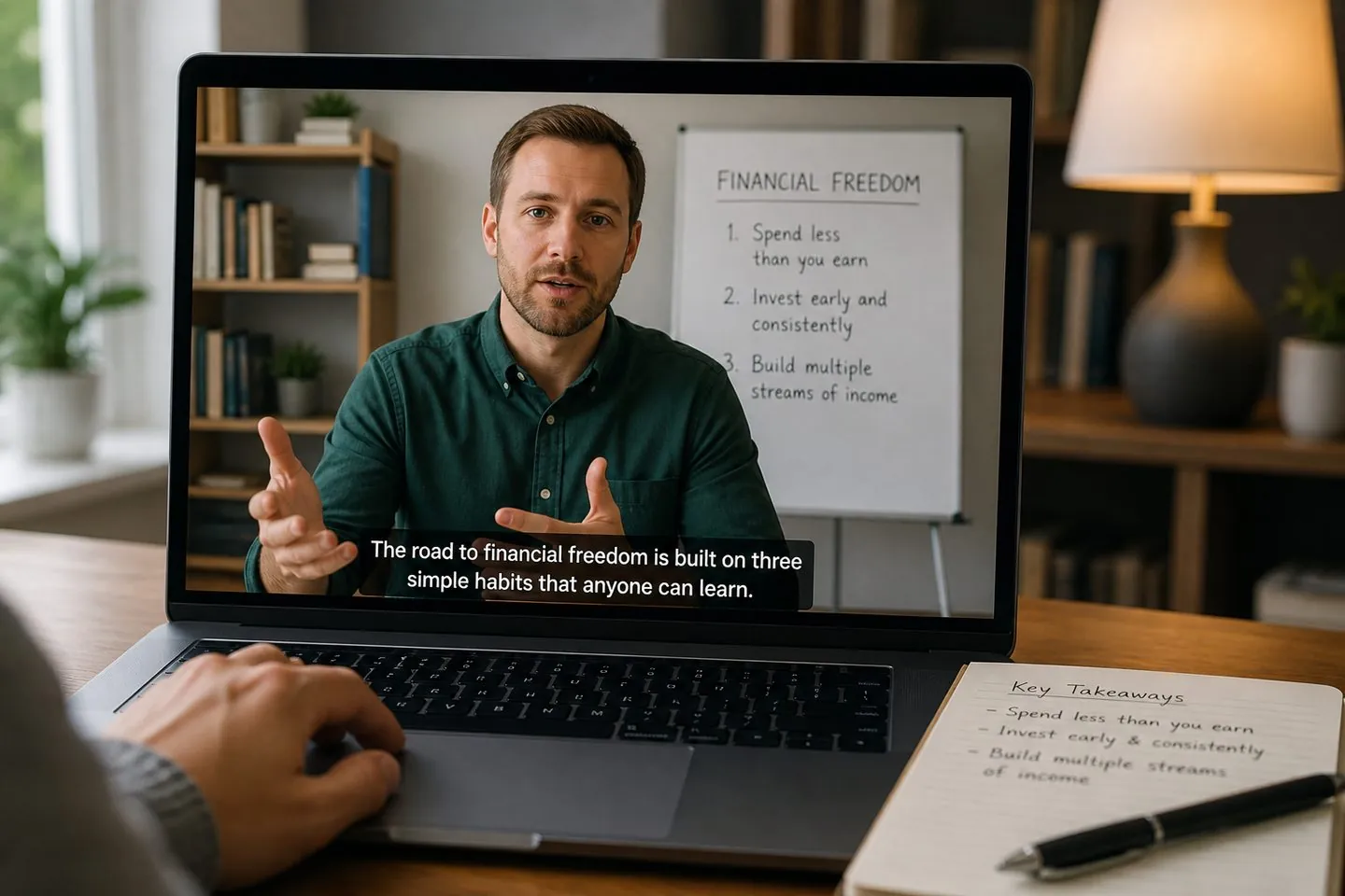 Course lesson video with on-screen subtitles