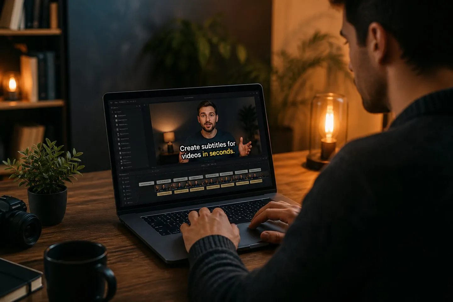 Creator using a free AI subtitle generator on a talking video