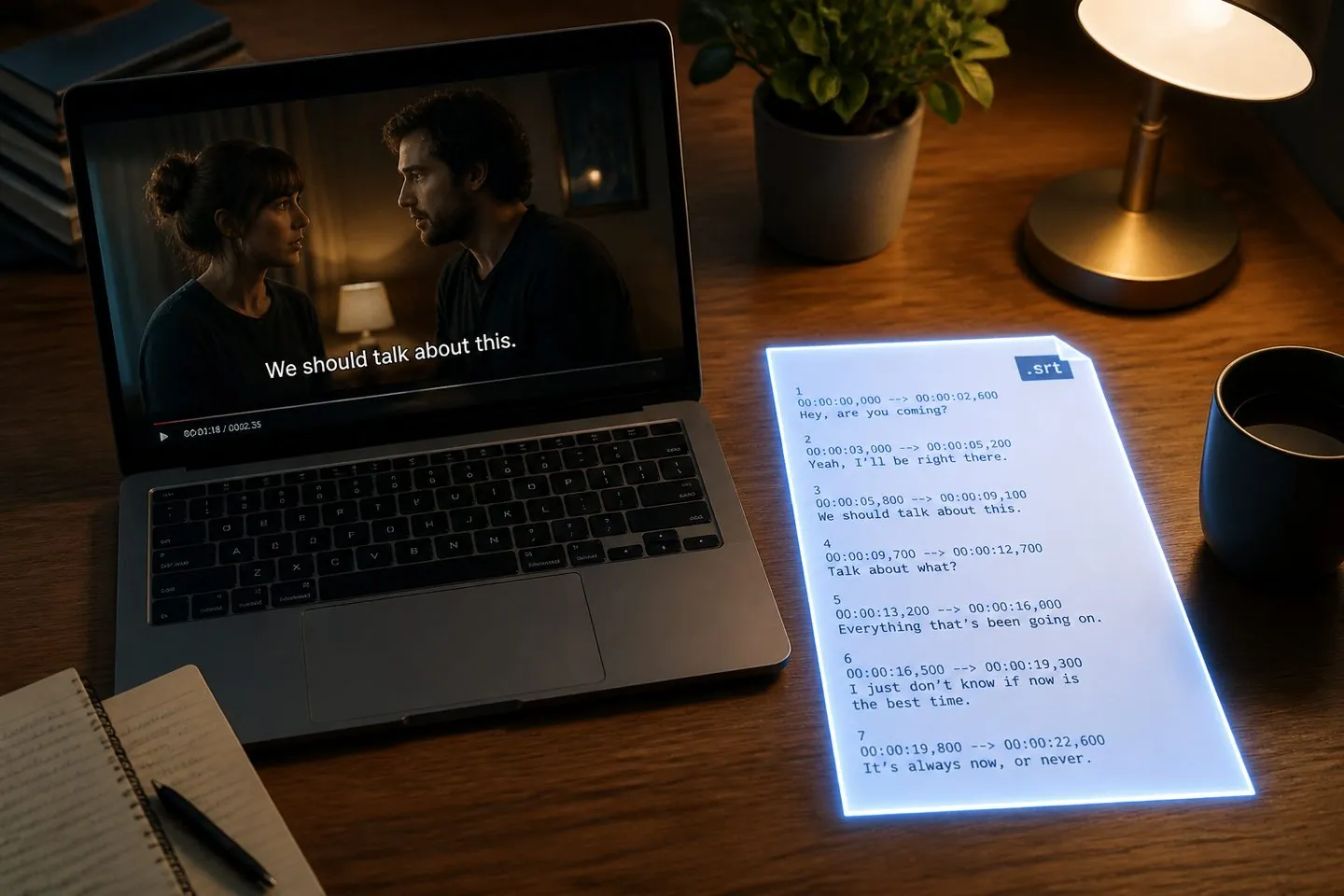 Subtitle file download beside captioned preview