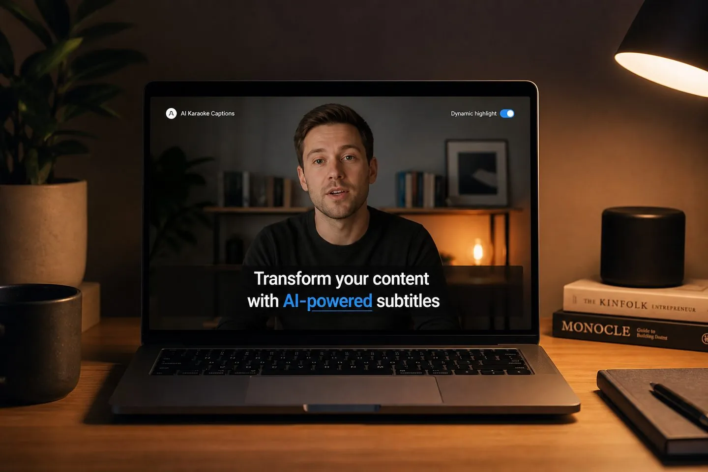 AI-generated captions styled over a talking video preview