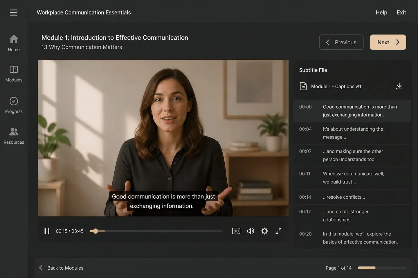 Course platform subtitle file
