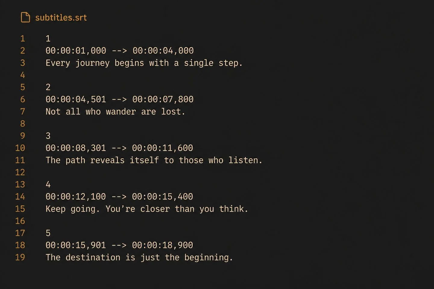 SRT subtitle file generated from a video