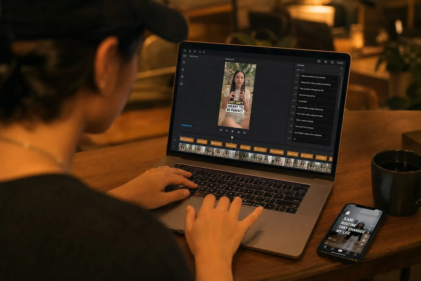 Vertical short video timeline with subtitle track