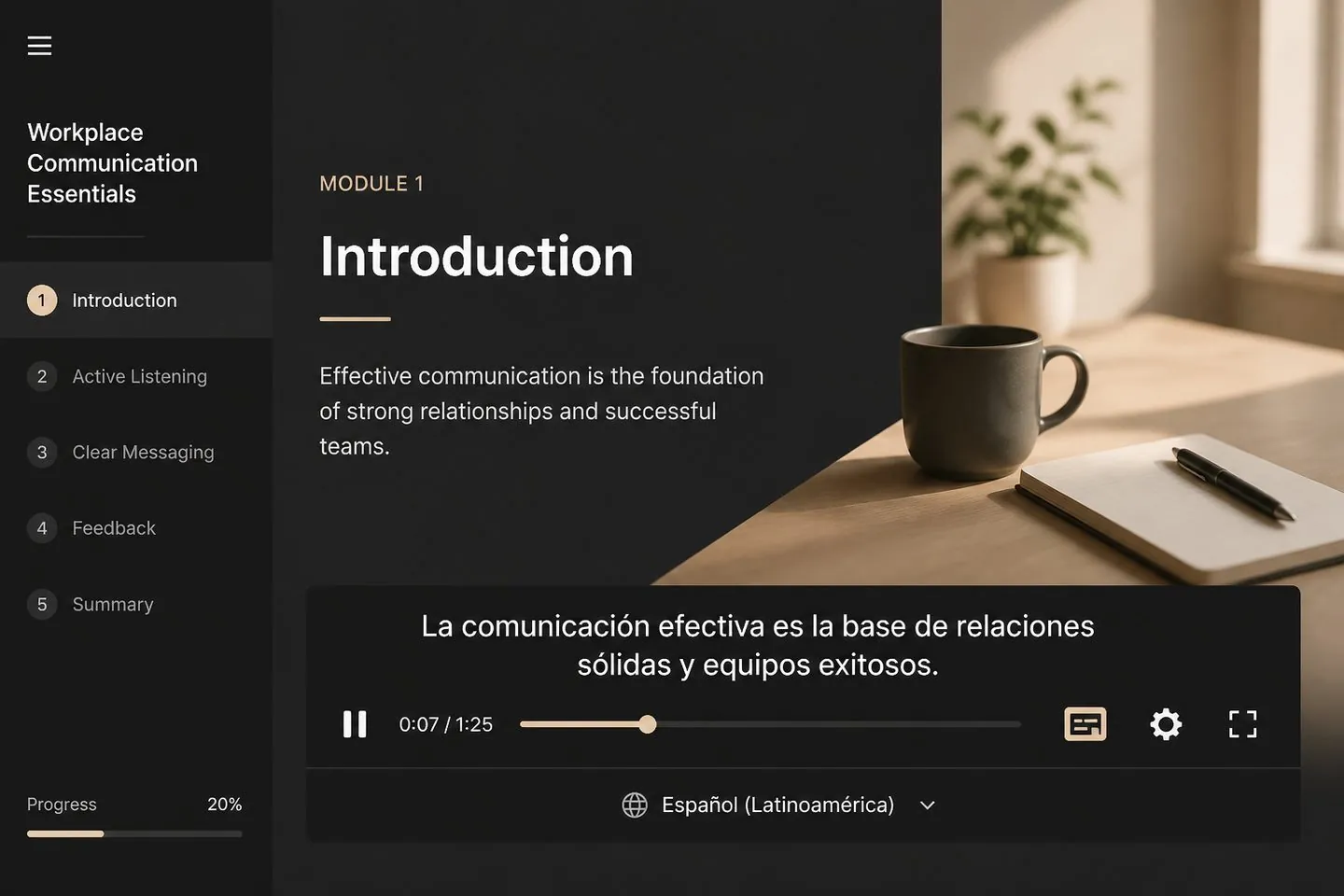 Course module with localized subtitles