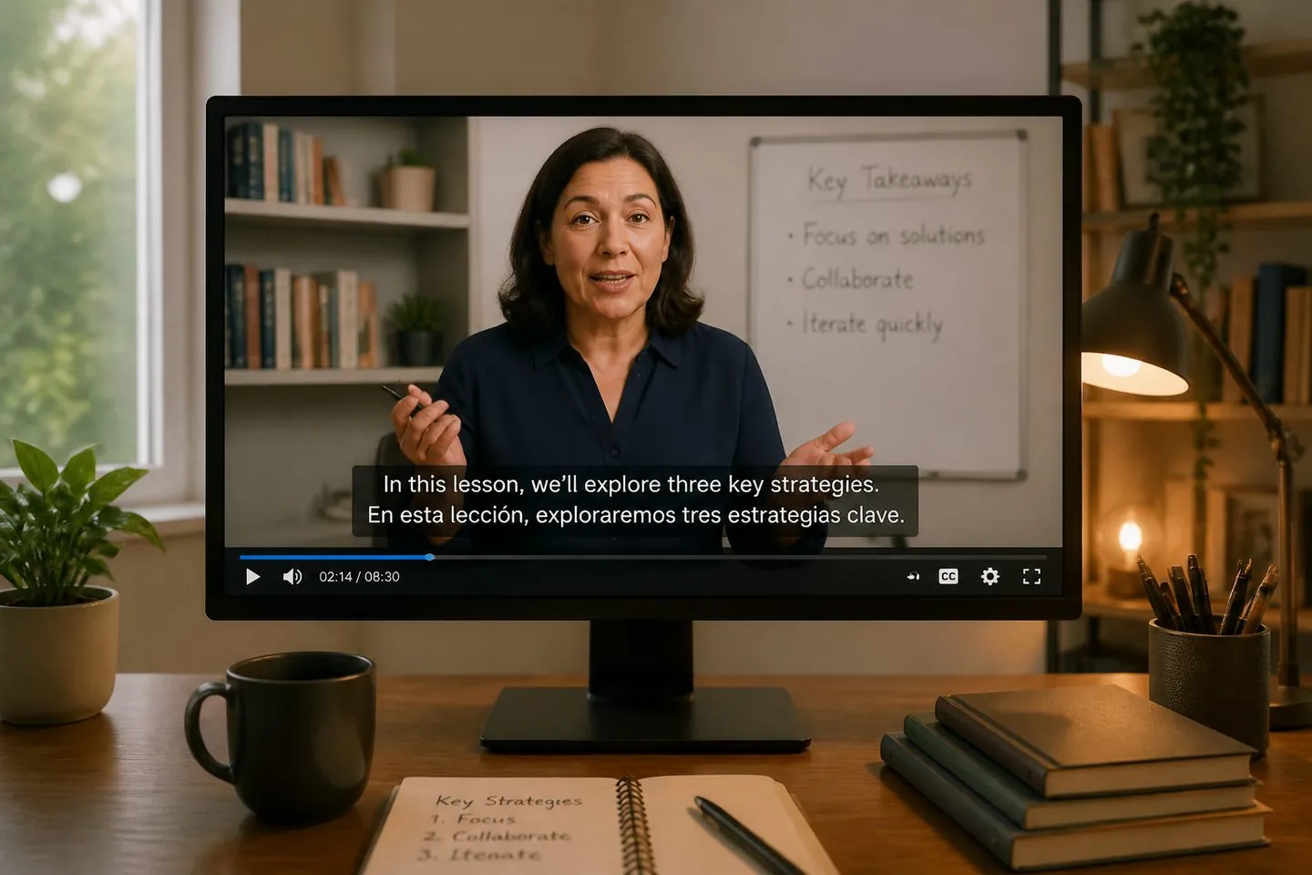 Translated captions on a course video