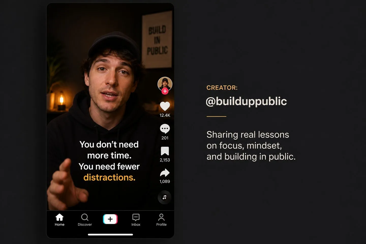 TikTok creator with captioned vertical video