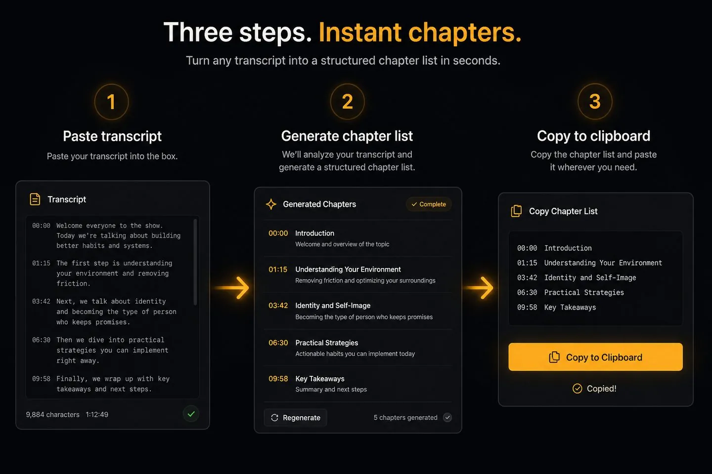 Transcript to YouTube chapters workflow